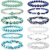 Huquary 12 Pcs Natural Stone Beaded Bracelets for Women Men 8mm Semi-precious Gemstone Beaded Bracelets Handmade Stretch Healing Crystal Jewelry Accessories