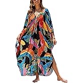 ELSCIRW Women's V-Neck Kaftan - Plus Size Moo Moo Dresses, Casual Mumu Beach Cover Up for Tropical Vacation