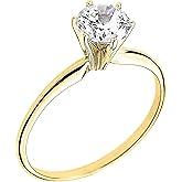 10K Yellow Gold Round Brilliant Cut Cubic Zirconia Solitaire 6 Prong Engagement Ring with Slender Band
