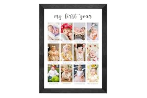 comurdyo My First Year Picture Frame 12 Months Baby Keepsake Photo Frame Collage Gender Neutral Baby Wall Hanging 12 Photo Inserts First Birthday Monthly Photo Collage New Mom Gift (White1)