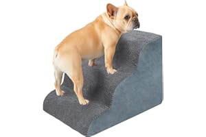 LOVEPALS Curved Dog Stairs Ramp for High Beds 15.7" H, 3-Step Dog Steps for Small Dogs and Cats, Pet Stairs for High Bed Climbing, Non-Slip Balanced Pet Step Indoor, Grey