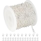 UMAOKANG 5 Meters Silver Chain for Women Necklace Bracelet DIY Paperclip Chains Bulk with Jump Rings and Lobster Clasps Jewelry Findings