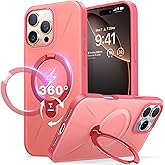 TORRAS 360° Spin Magnetic Stand for iPhone 16 Pro Max Case, Fit for MagSafe, Military Grade Protective Case for iPhone 16 Pro Max Phone Case Ostand with Kickstand Rotatable, Coral Pink Red, 6.9 inch