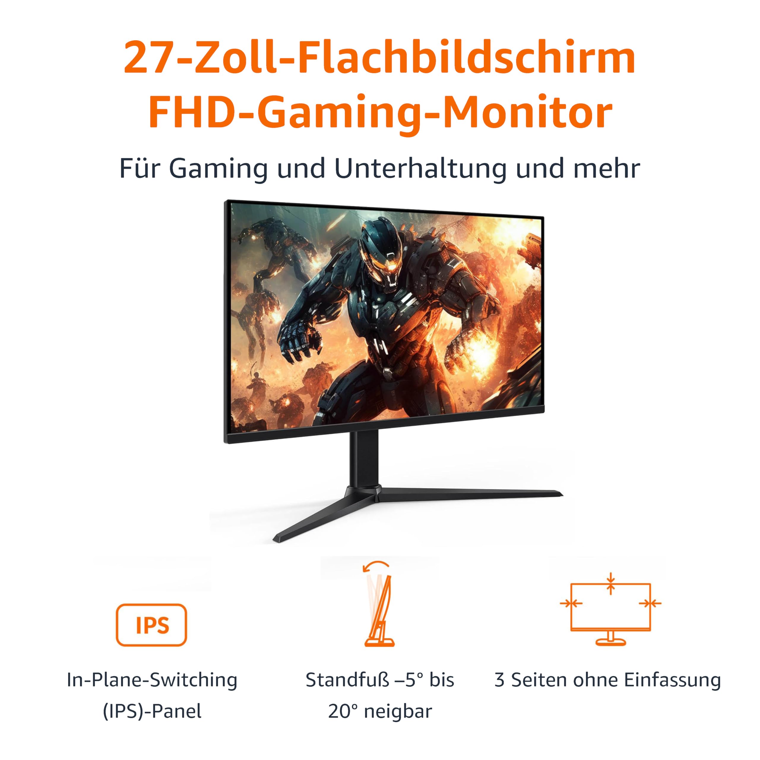 Amazon Basics Gaming-Monitor 27 Zoll (68.6 cm), FHD 1080p, 165 Hz, VESA-kompatibel, Adaptive Synchronisierung, 1 ms Reaktion, Schwarz 2