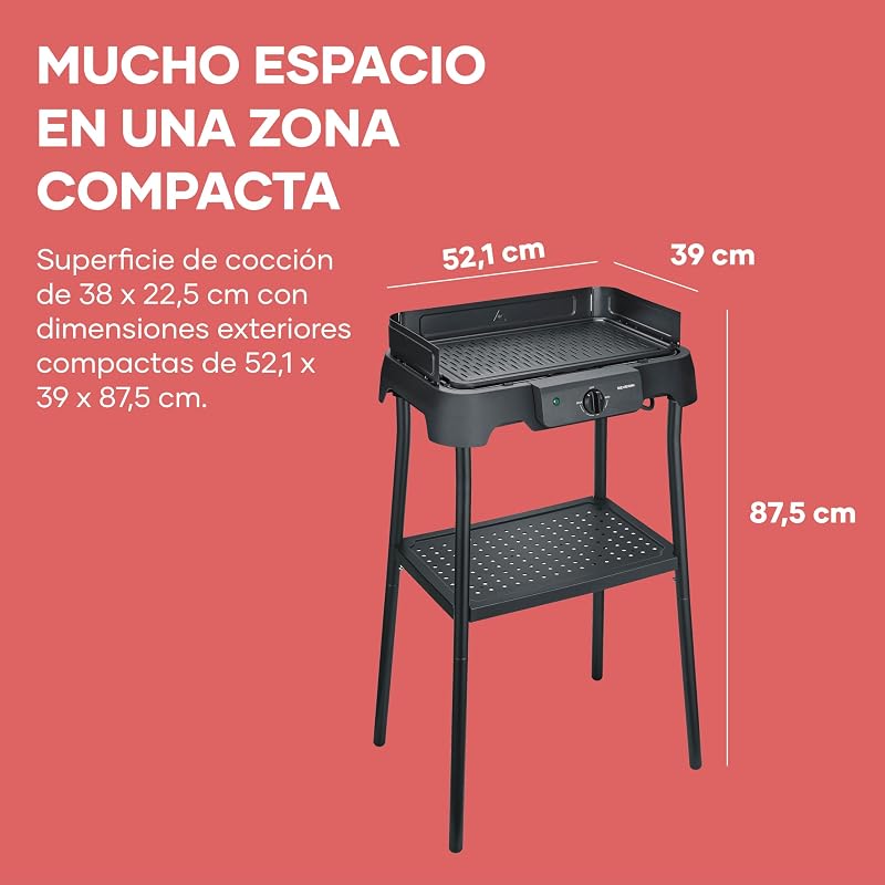 Grelha elétrica de mesa com placa e suporte de alumínio, preta pg 8596