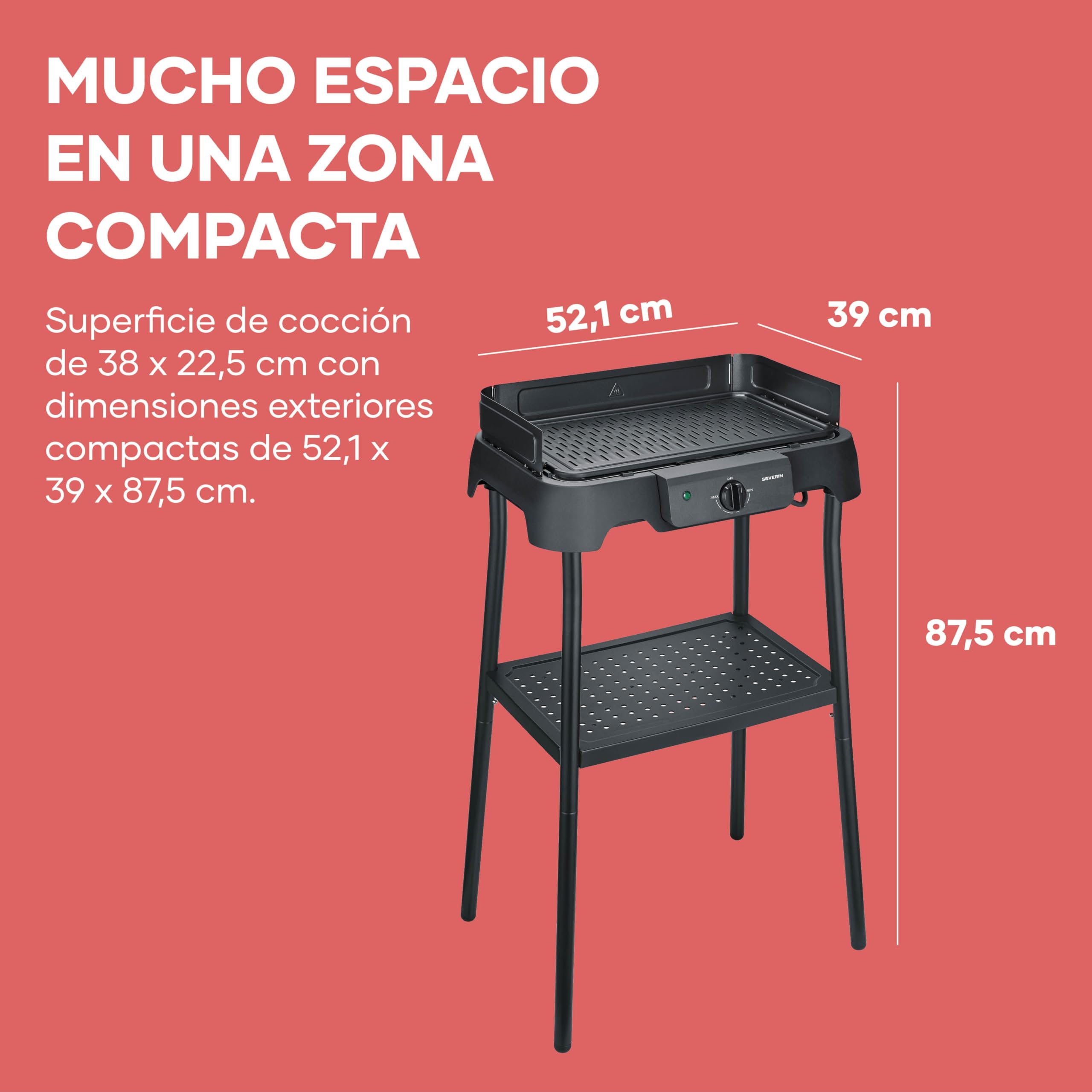 Barbacoa Eléctrica de Pie para Balcón, Placa Cerámica, 2000W