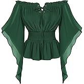 Scarlet Darkness Women Renaissance Shirt Off Shoulder Bell Sleeve Smocked Waist Tops Blouse