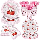 140Pcs Cherry Party Decorations Cherry Plates and Napkins Girl’s Birthday Party Supplies Cherry Paper Plates Summer Wedding Party Tableware Set, Serve 20 Guest