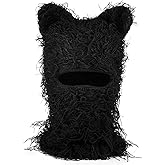 Newcotte Distressed Balaclava Cat Ear Ski Mask Shiesty Knitted Beanie Full Face Mask Furry Winter Neck Warmer for Men Women