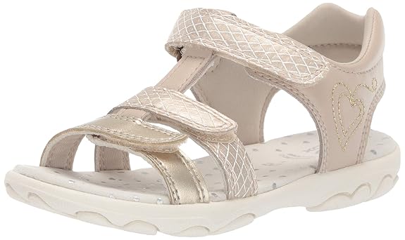 Geox SP Geox J9290B 0QDBC C0871 Cuore Mädchen Sandale aus Lederimitat Klettverschluss, Groesse 33, beige/Gold