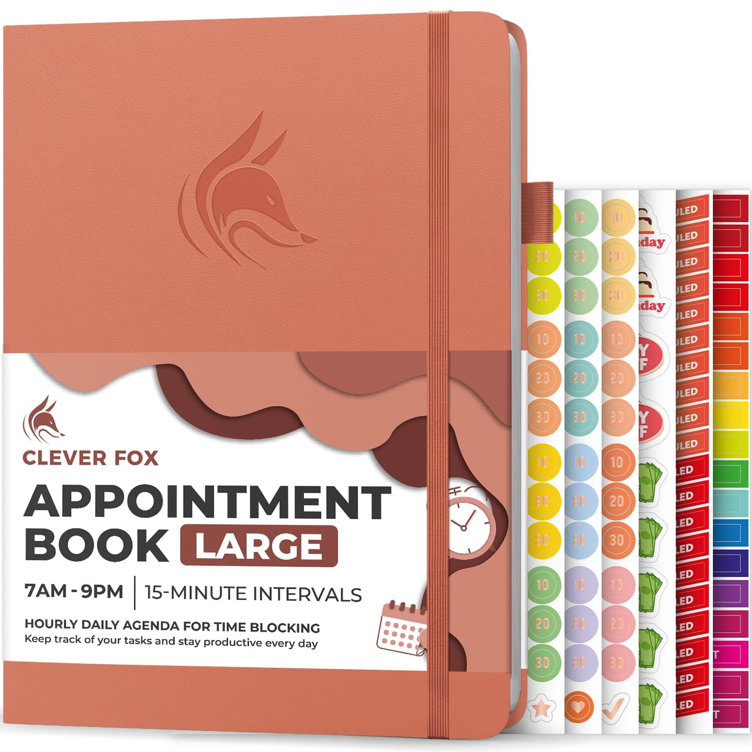 Clever Fox Appointment Book – Hourly Schedule Planner with 15-Minute Increments – Time Box Planner for Daily Work & To-Dos – Weekly & Monthly Spreads, Undated, Hardcover, A4 size, (Terracotta) — image 1