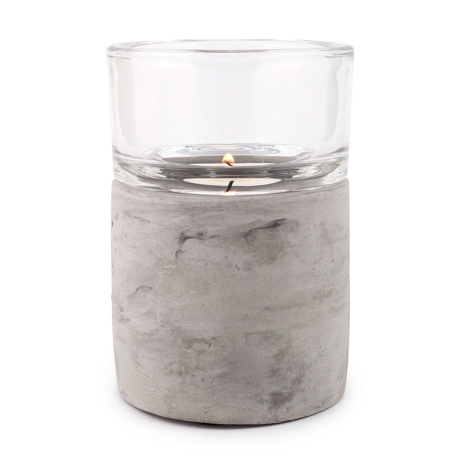 Pajoma Tea Light Holder of Concrete and Glass, Grey, Size L, 11.9 x 8.3 cm