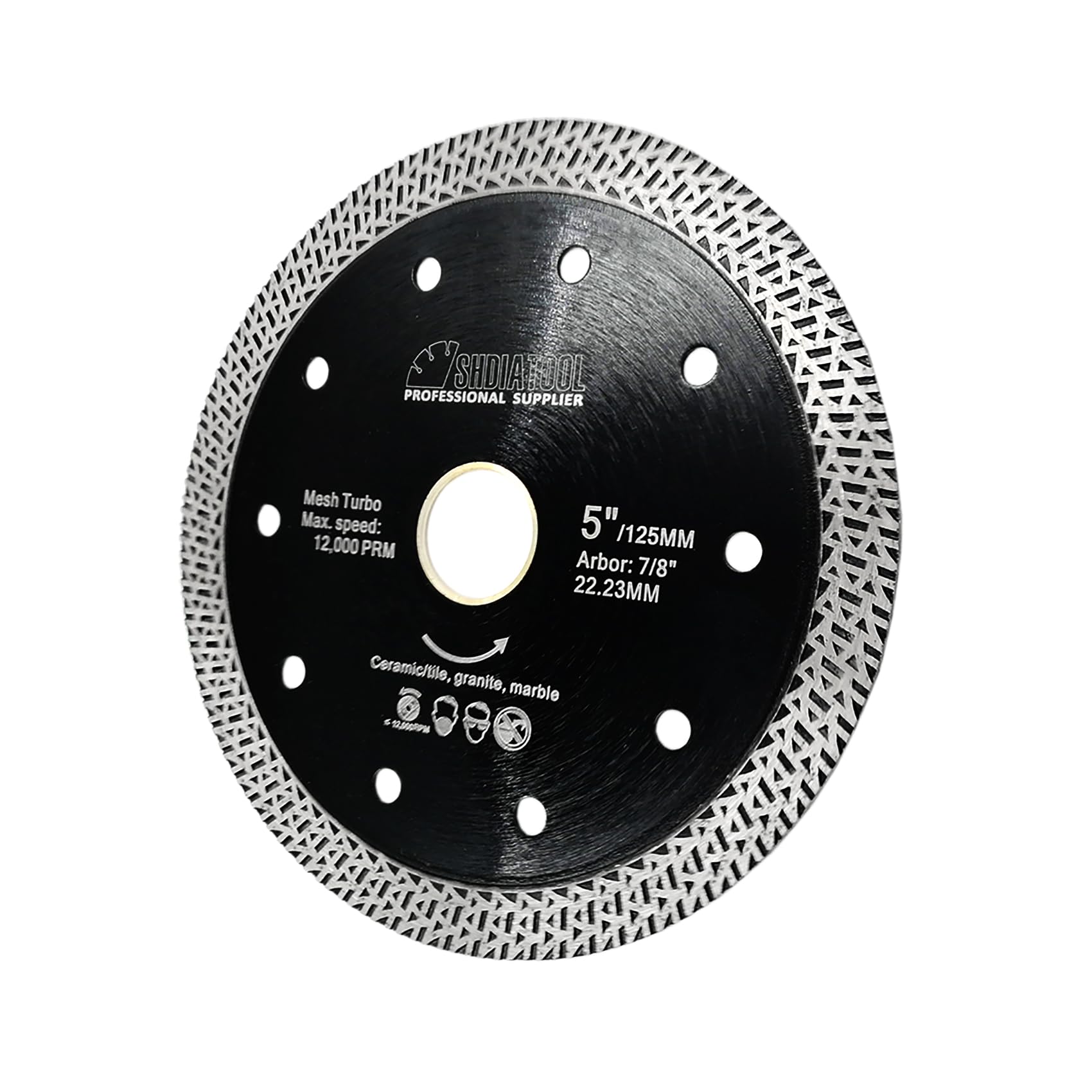 SHDIATOOL Diamond Porcelain Saw Blade Dia 125mm / 5 Inch with Mesh Turbo for Tile Ceramic Granite Marble