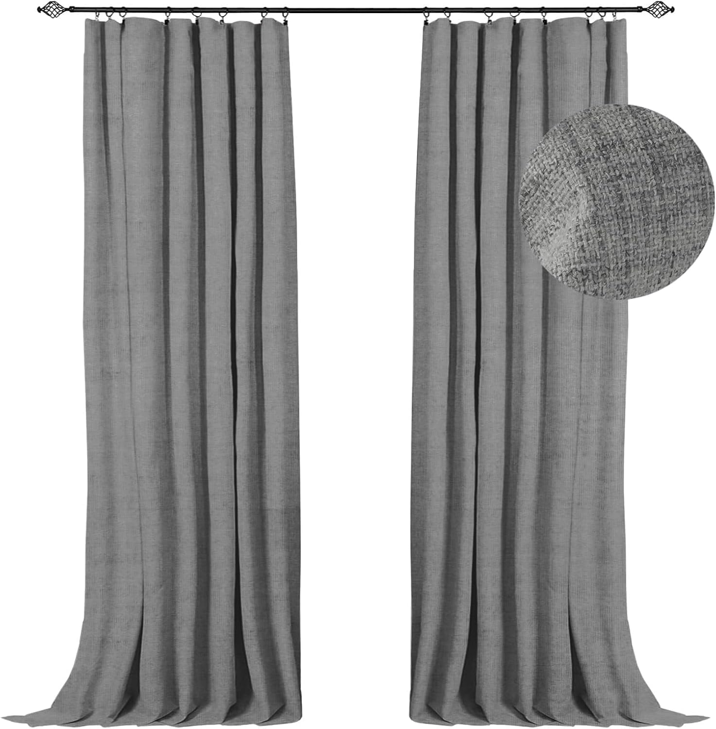 100% Blackout Shield Linen Blackout Curtains 90 Inches Long 2 Panels Set, Clip Rings/Rod Pocket Blackout Curtains, Black Out Curtains & Drapes for Bedroom, 50 inches Wide Each Panel, Dark Gray Image