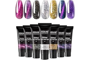 BEURRYKTOO Poly Nail Extension Gel Kit 7 Colors Glitter Cat eye Poly Gel Set All Seasons Colors Gel Quick Building Nail Enhancement Manicure Nail Art French DIY Gifts for Women (6 Color Kit)