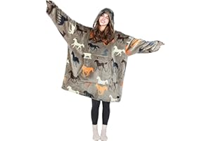 Tirrinia Wearable Blanket Oversized Hoodie for Adults, Horse Print Gift Sherpa Sweatshirt, as Christmas Gifts for Family & Friend. One Size Fits All
