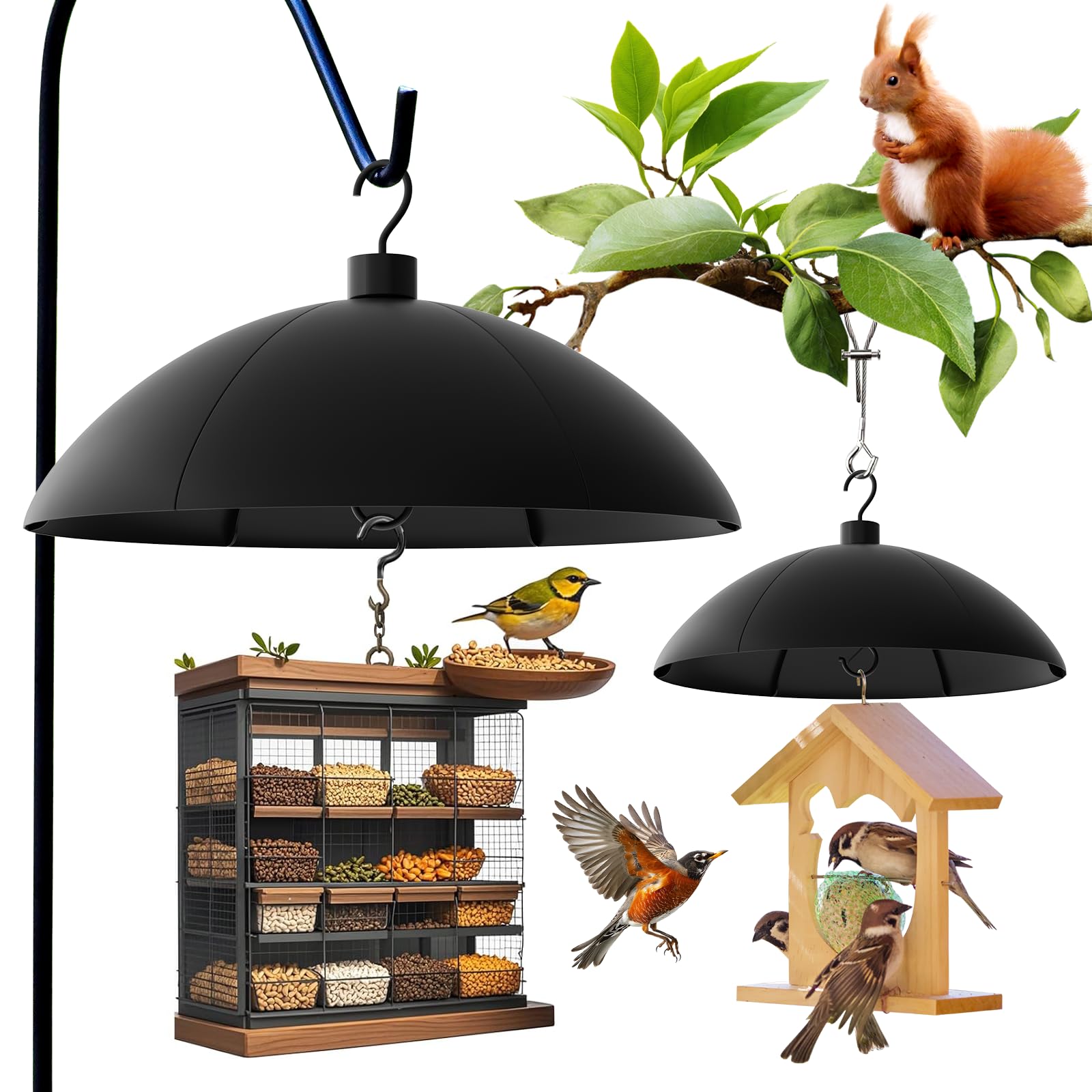 Photo 1 of 18 Inch Squirrel Baffle for Bird Feeders – Chew-Proof PP Dome, Rust-Free & Weather-Resistant Bird Feeder Squirrel Guard, Fits Hanging Pole & Hookss (Black, 1 Pack)