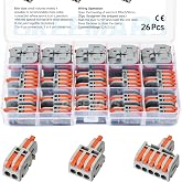 GKEEMARS 26Pcs Compact Splicing Connectors Wire Connectors Kit 2, 3 and 5 Circuit Inline Splices 24-12 AWG (Grey)