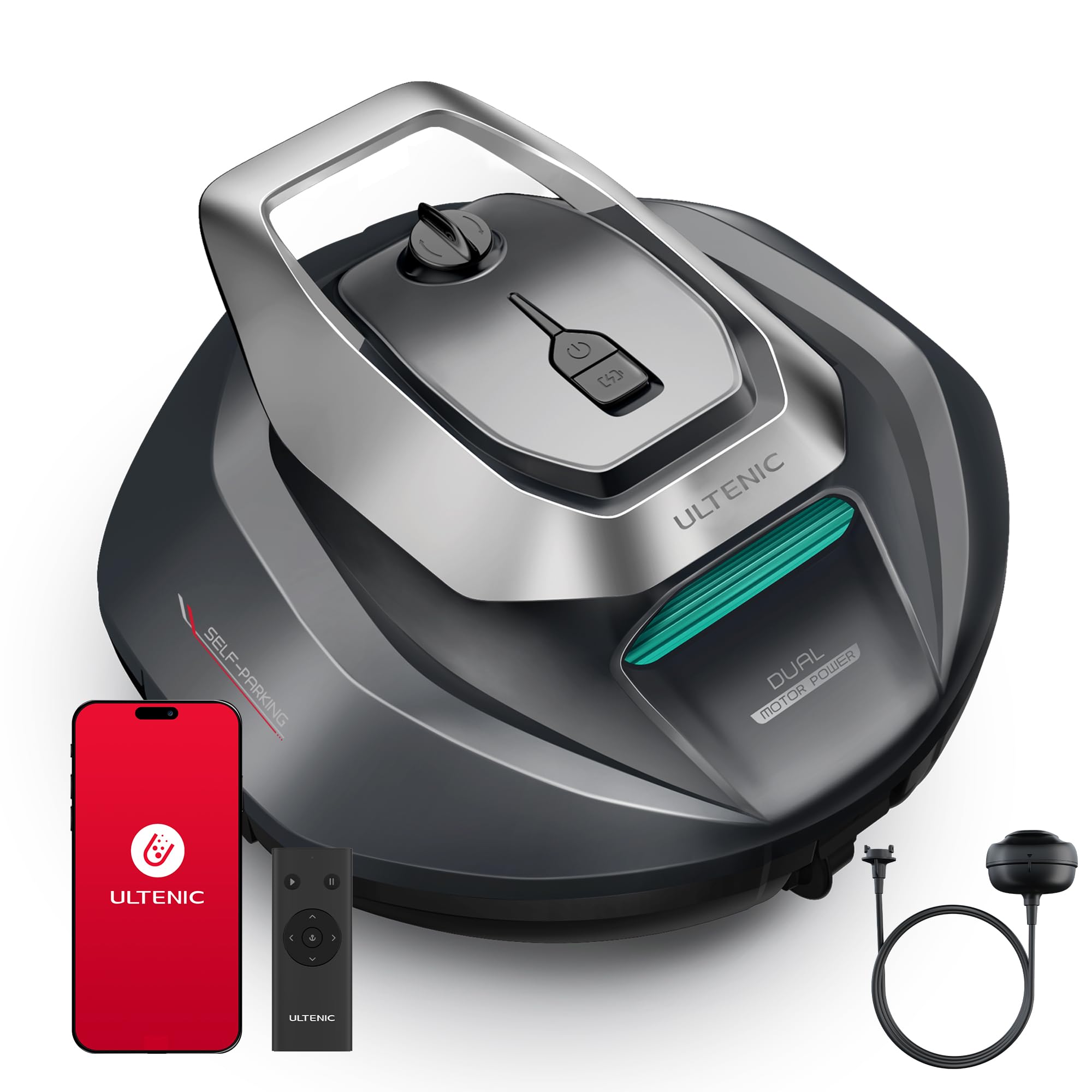 Ultenic Pooleco 10s Poolroboter, Poolroboter Akku mit 3 Motoren, 90Min, 80㎡, Fernbedienung und App-Steuerung, Automatisches Parken, Geeignet für alle Arten von Schwimmbadoberflächen