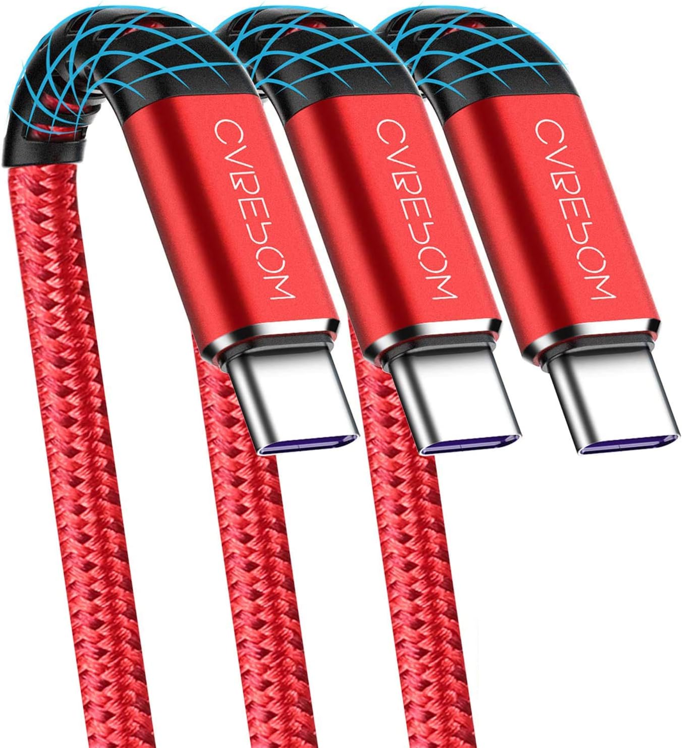 USB A to Type C Cable, Cabepow [3-Pack 6ft] Fast Charging USB Type C Cord for Samsung Galaxy A10/A20/A51/S10/S9/S8, Type C Charger Premium Nylon Braided USB Cable (Red)