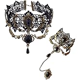 Youniker Choker Necklace for Women Gothic Black Lace Necklace Halloween Steampunk Costume Party Punk Vintage Princess Lolita Victorian Choker Pendant Vampire Chain