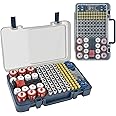 Battery Organizer Storage Case with Tester Checker. Batteries Holder Box Container for 120+ AA AAA 9V C D Lithium CR2025 CR1632 CR2032 Coin Cell Battery with Wall-Mounted Design -Blue