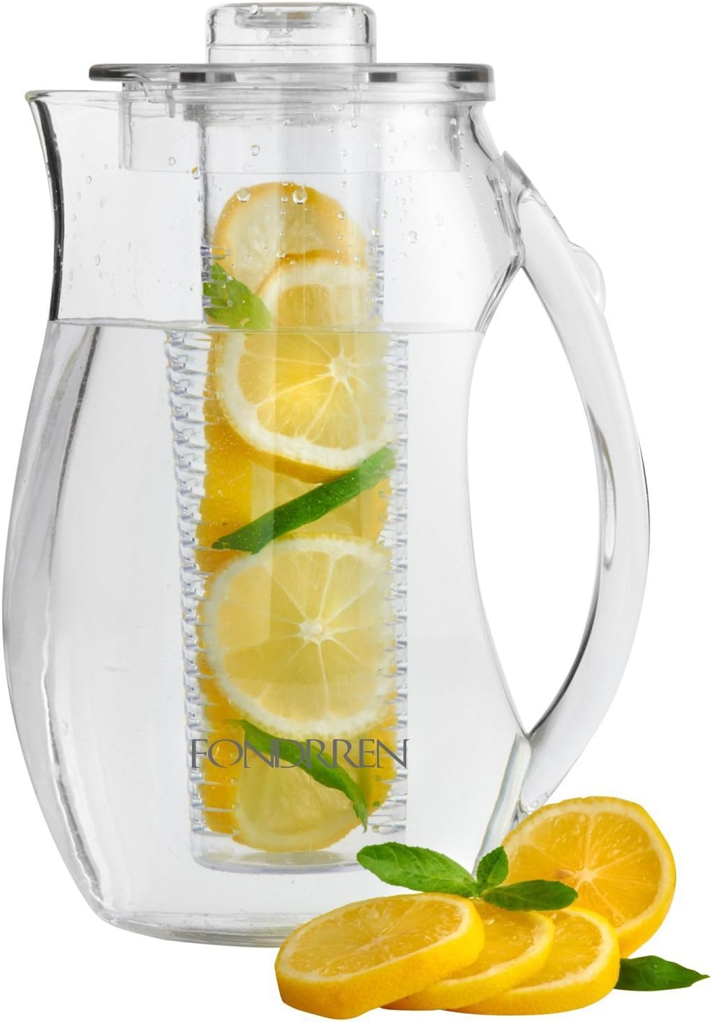 Fondrren Fruit Infuser water Pitcher With Free Ice Core | Best for Making Flavored Fruit Infusion Water Tea and More |Made With Clear Acrylic BPA Free Plastic Large 2.9 Quart (2.75 L)