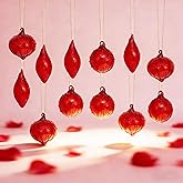 LOULIQIGIFT 12pcs Glass Valentine's Day Ornaments Hand Blown Glass Balls Finial Decorations for Valentines Tree, Mother's Day, Wedding, Party Decor Gifts (Red)