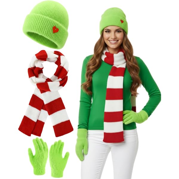 Dr. Seuss GRINCH Who Stole Christmas Knit Scarf & Pom Beanie  display picture 1