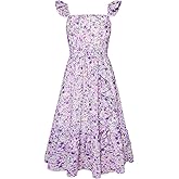 GRACE KARIN Girls Flutter Sleeve Smocked Floral Dresses, Kids Easter Spring Summer Dress, Teen Hawaiian Maxi Long Dresses