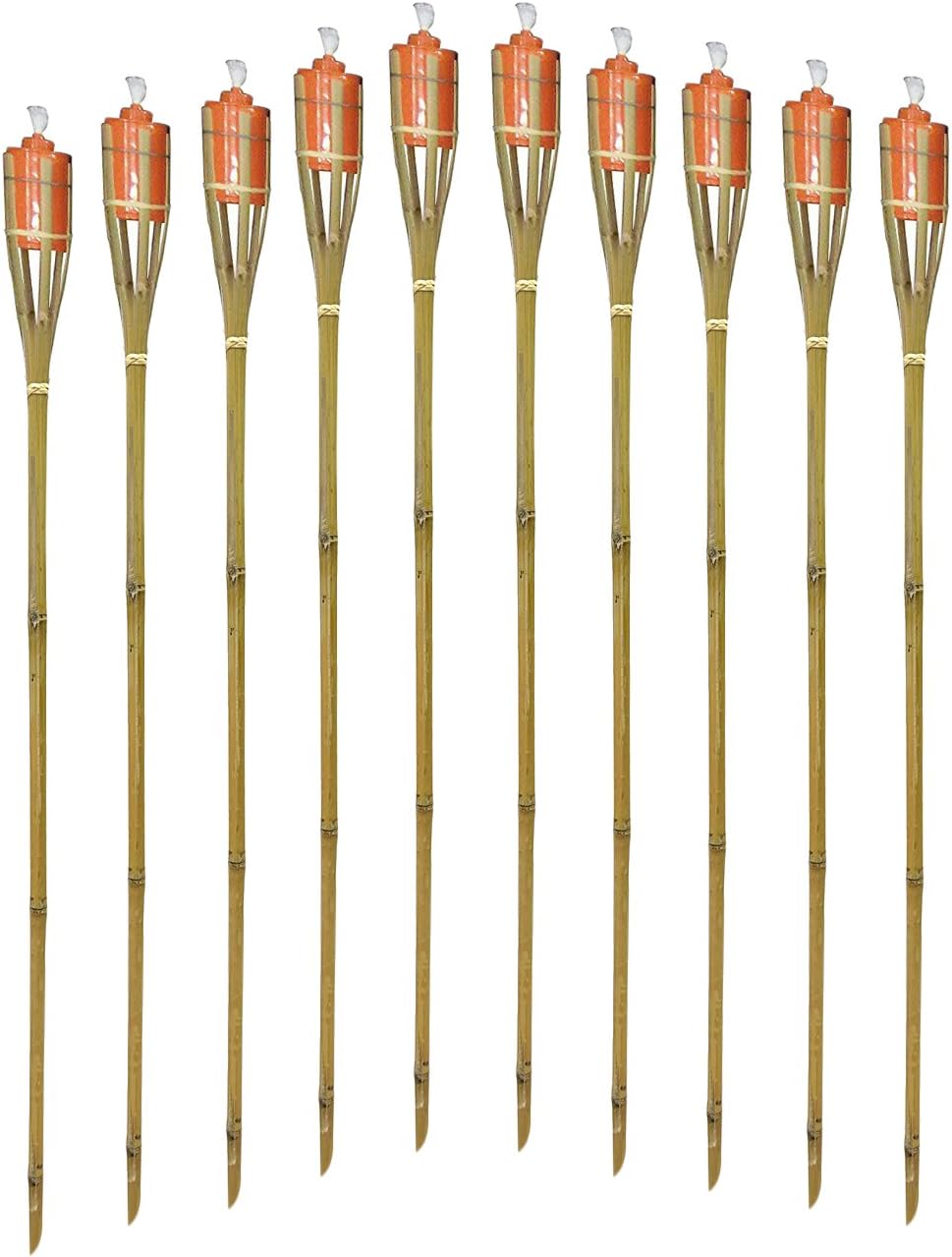 Espero Mr. Garden Bamboo Torches – Set of 10 Includes Metal Oil Canisters– 48 inch Long Color Orange, No Kerosene