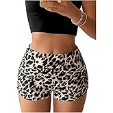 WDIRARA Women's Leopard Print Ruched High Waisted Shorts Y2k Mini Shorts
