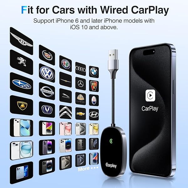 VEVAVI WIRELESS CARPLAY ADAPTER 2025 UPGRADED, CONVERTS FACTORY WIRED CARPLAY TO WIRELESS, PLUG AND PLAY CAR PLAY WIRELESS ADAPTER, COMPATIBLE WITH IPHONE MULTI-USER SEAMLESS CONNECTION