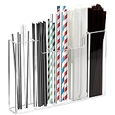 Weiai Acrylic Straw Organizer Holder for Counter Cabinet, 5 Slot Straw Dispenser with 2 Installation Methods for Kitchen Café Bar, Clear