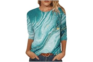 WKISHENL Women's 3/4 Sleeve Shirts Spring Summer Casual Loose Fit Tops Cute Crew Neck Tees Fashion Lightweight Henley Blouses