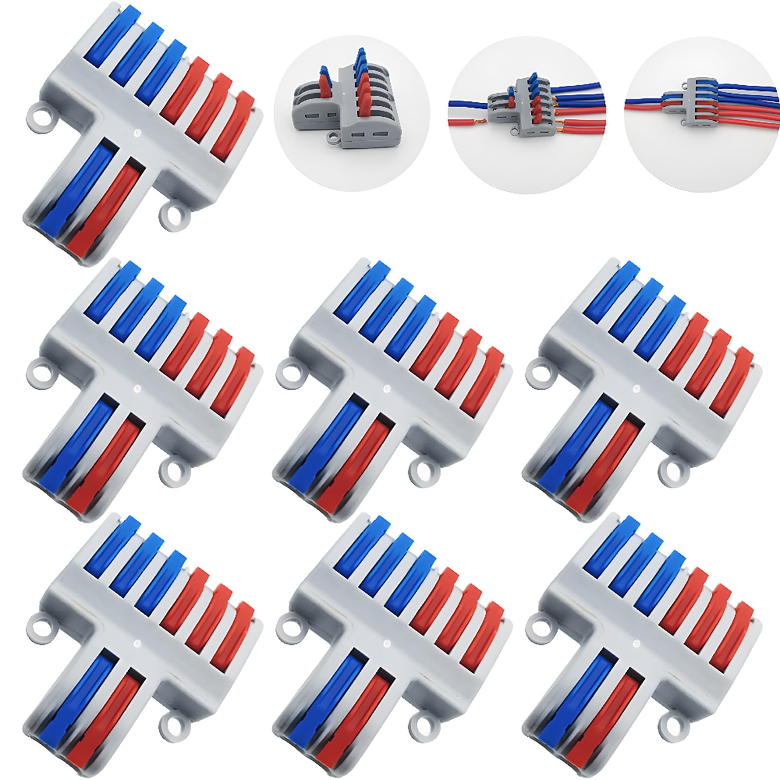 Compact Wire Connectors, CESFONJER SPL-62 7 pcs Lever Nut Assortment Conductor, Quick Wiring Connector, for Electrical Wires Solid Stranded Flexible (2 in 6 Out)