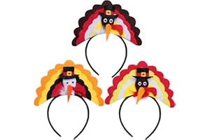 Yolyoo 3 Pack Thanksgiving Turkey Headband,Turkey Feather Hats Party Favor Thanksgivings Accessory for Adult Children Costume