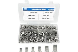 TR TOOLROCK 328PCS Stainless Steel Rivet Nuts Kit, Metric Rivet Nuts Assortment M3 M4 M5 M6 M8 M10, 304 Stainless Steel Flat Head Threaded Rivet Insert Rivet Nut, Threaded Rivets Nuts Assortment Kit