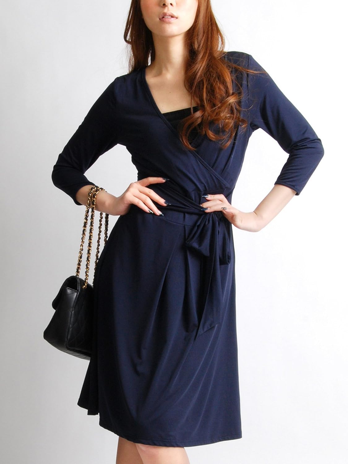 Amazon Co Jp カシュクールジャージーワンピース R L 服 ファッション小物