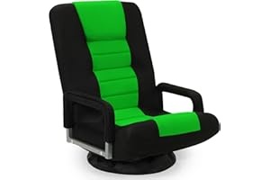 Buymoth Swivel Floor Gaming Chair w/Armrests,Folding Video Reclining Sofa w/6 Adjustable Position, Padded Backrest & Cushion, Lazy Lounger Couch for E-Sports, Reading, Relaxing, Watching TV, Green