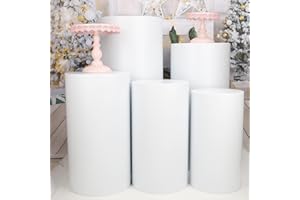 LAYIQDC Cylinder Stands for Party,3Pcs /5Pcs Set Pedestal Stand,Metal Round Cylinder Pedestal Stands for Wedding Party Art Decor ,Sturdy Pedestal Display Plinth Pillars Dessert Table(White-5pcs)