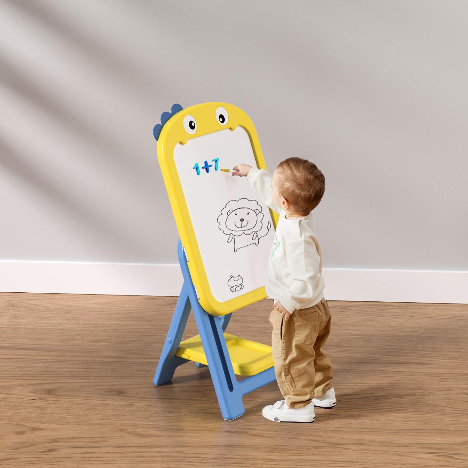 mloong Instant Kids Easel, Height Adjustable Art Easel, Magnetic Dry Erase Board with 16 pcs Number Magnets, Standing Drawing Whiteboard with 8 pcs Watercolor Pen for Toddlers (Yellow): Home & Kitchen