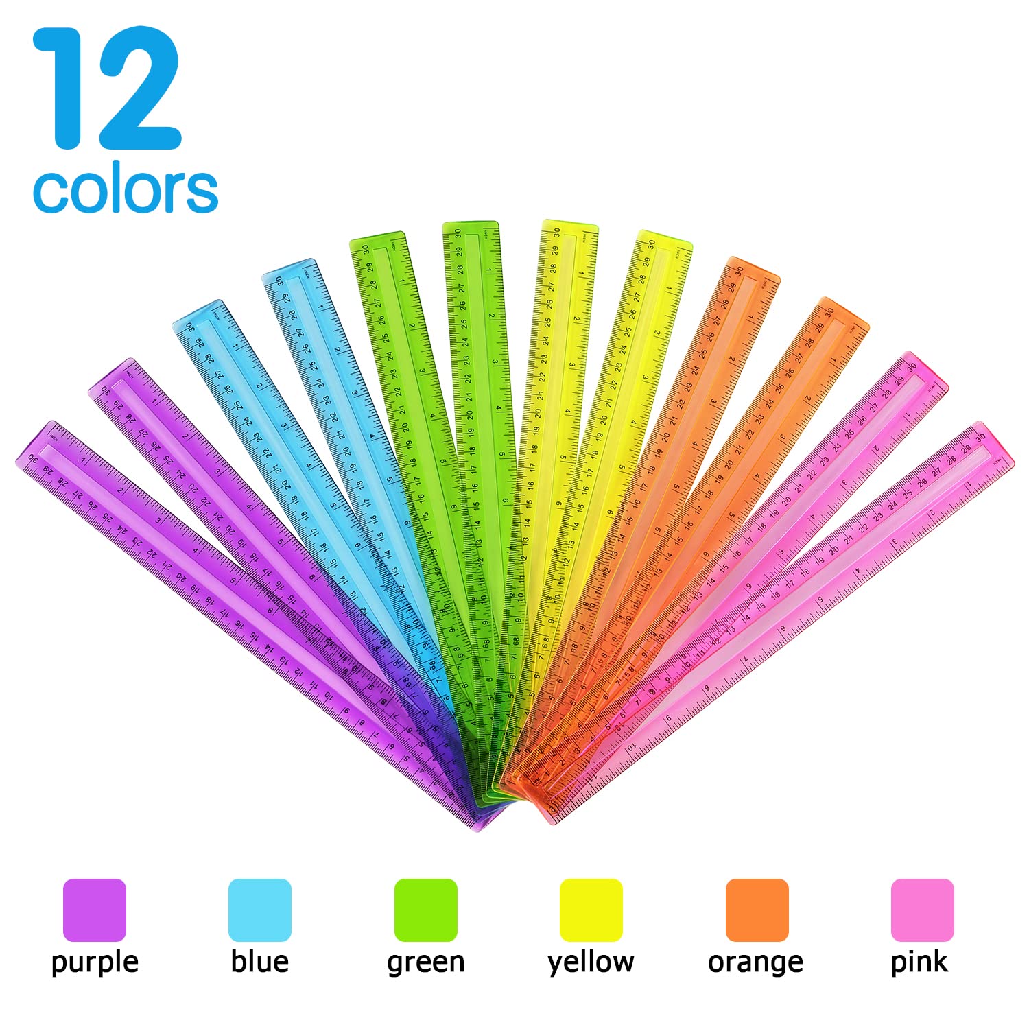 Kid Inch Ruler Picture Mua ZZTX 12 Pack Color Transparent Ruler Plastic Rulers, Metric Bulk ...