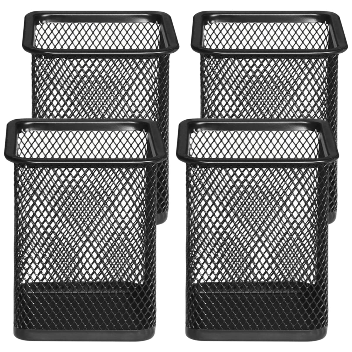 DIFIT 4PC Metal Pen Holder, Black Pencil Cup, Mesh Portable Durable Pot for Desk, Office, Learning, School, Home - Square