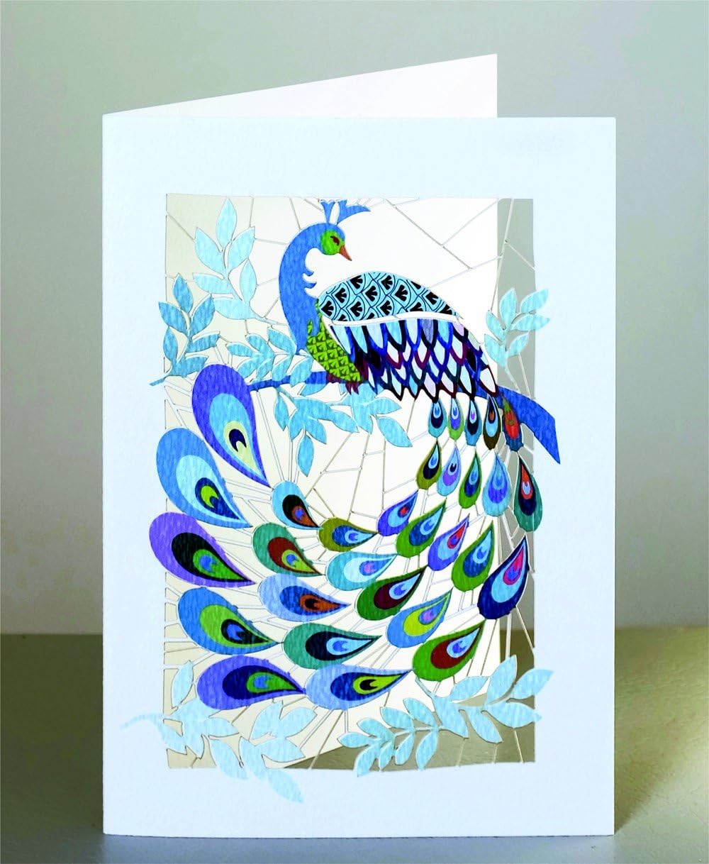 Forever Cards - Multicoloured Peacock with Leaves - Premium Laser Cut Card (PM120)