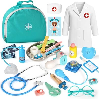 Lehoo Castle Kids Doctors Set 36 Piece Pretend Play Medical Kit Wood