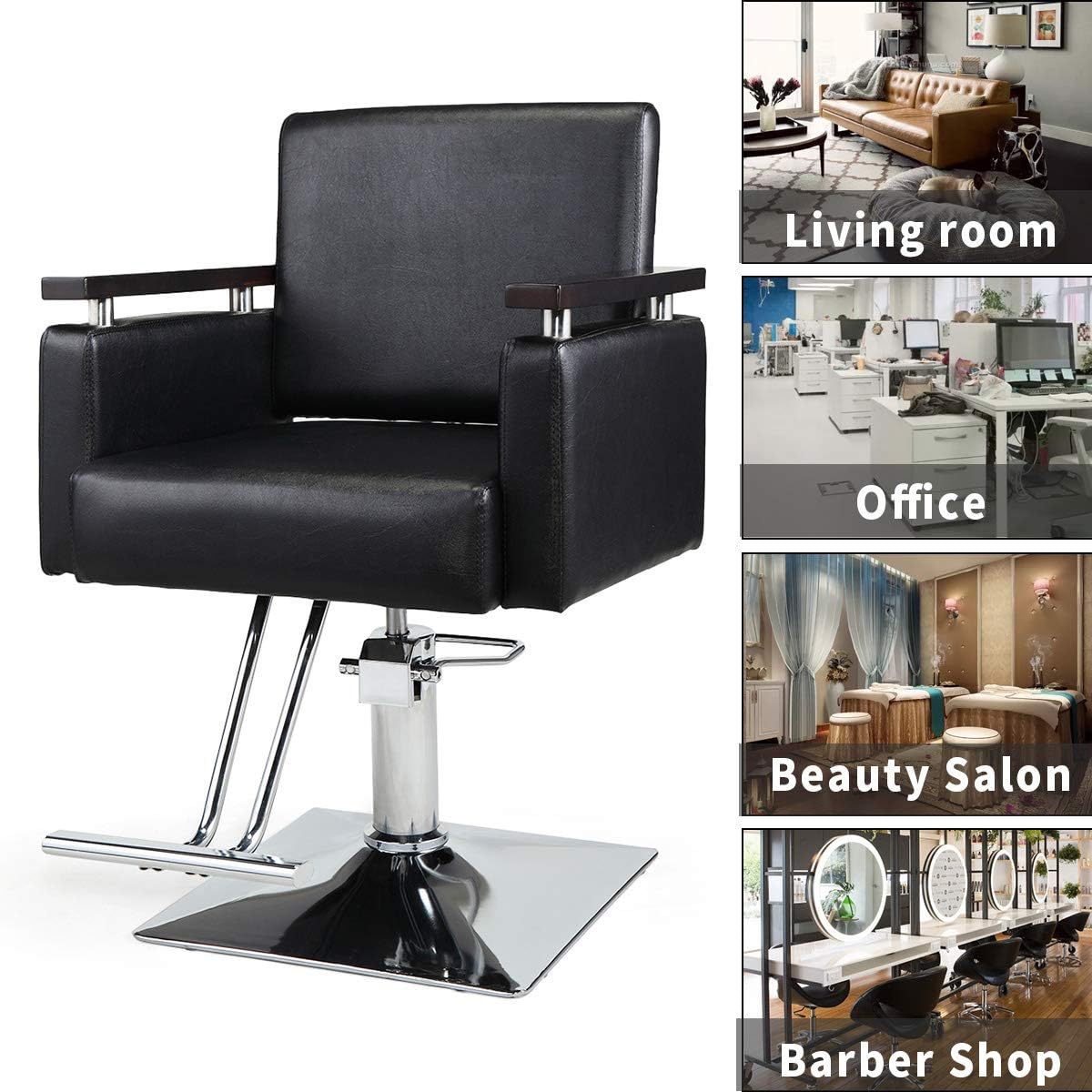 JAXPETY Hydraulic Barber Chair, 360 Degrees Rolling Swivel Wide Styling Salon Chair, All Purpose Beauty Equipment with Foot Rest and Square Base, Black: Kitchen & Dining