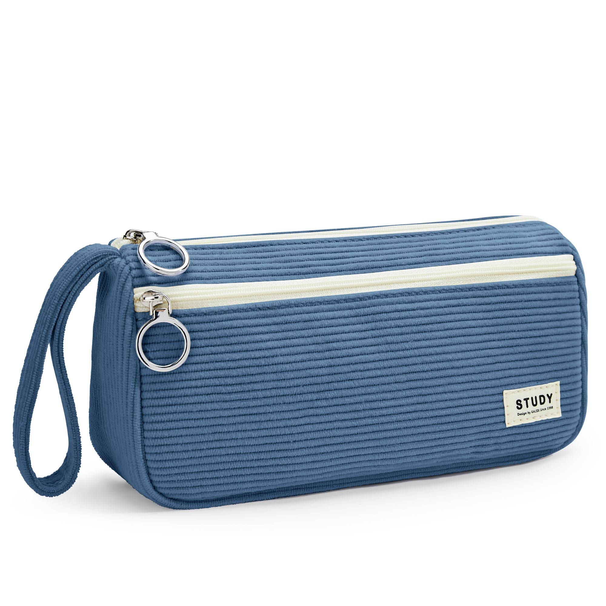 KALIDI Corduroy Pencil Case Large Pen Bag Stationery Storage School Office Organizer with Hand Strap and 2 Compartment