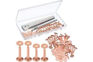 Hotop 100pcs Copper Rivet and Burr Washers for Leather Work #9 and #12 Brass Rivets Setter Install Setting Tool with Hole Punch Cutter Kit for Belts Wallets Collars Leather DIY Craft Supplies