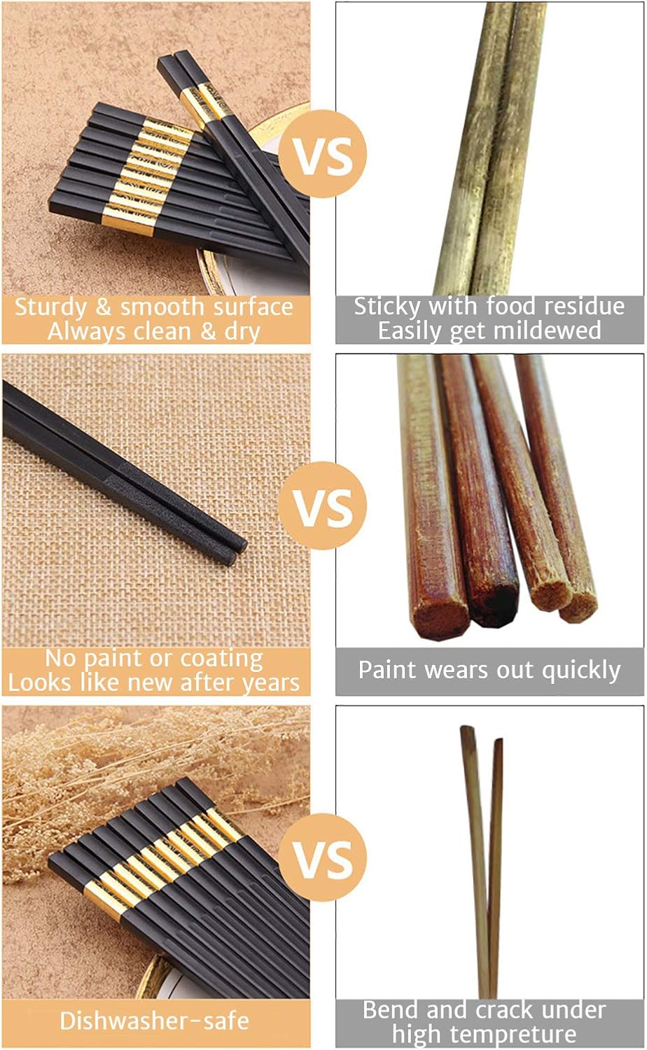 Goldage 2Pairs Fiberglass DishwasherSafe Chopsticks (Hourglass Gold